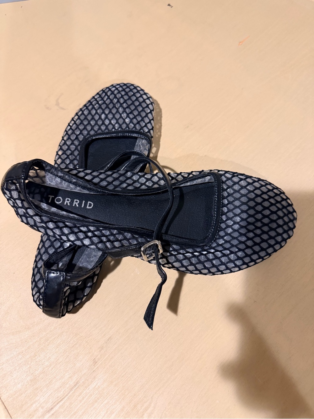torrid Black Mesh-Pattern Ankle-Strap Sandals